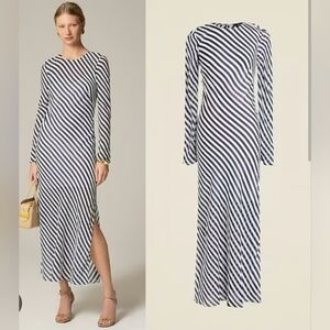 J.Crew Collection Long-sleeve striped dress viscose chiffon navy white 6 /4 Slip